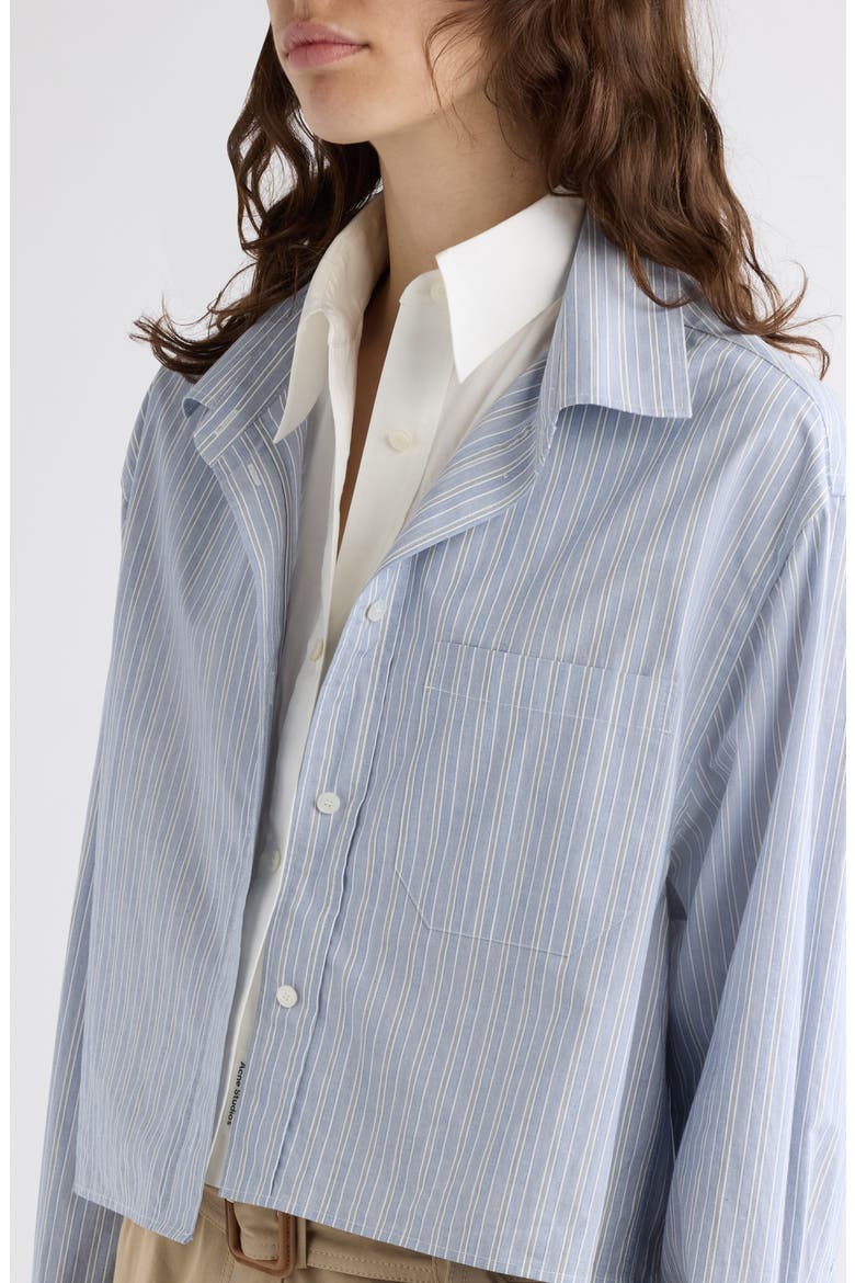 Soubla Striped Cropped Cotton Shirt, Alternate, color, BLUE/ WHITE