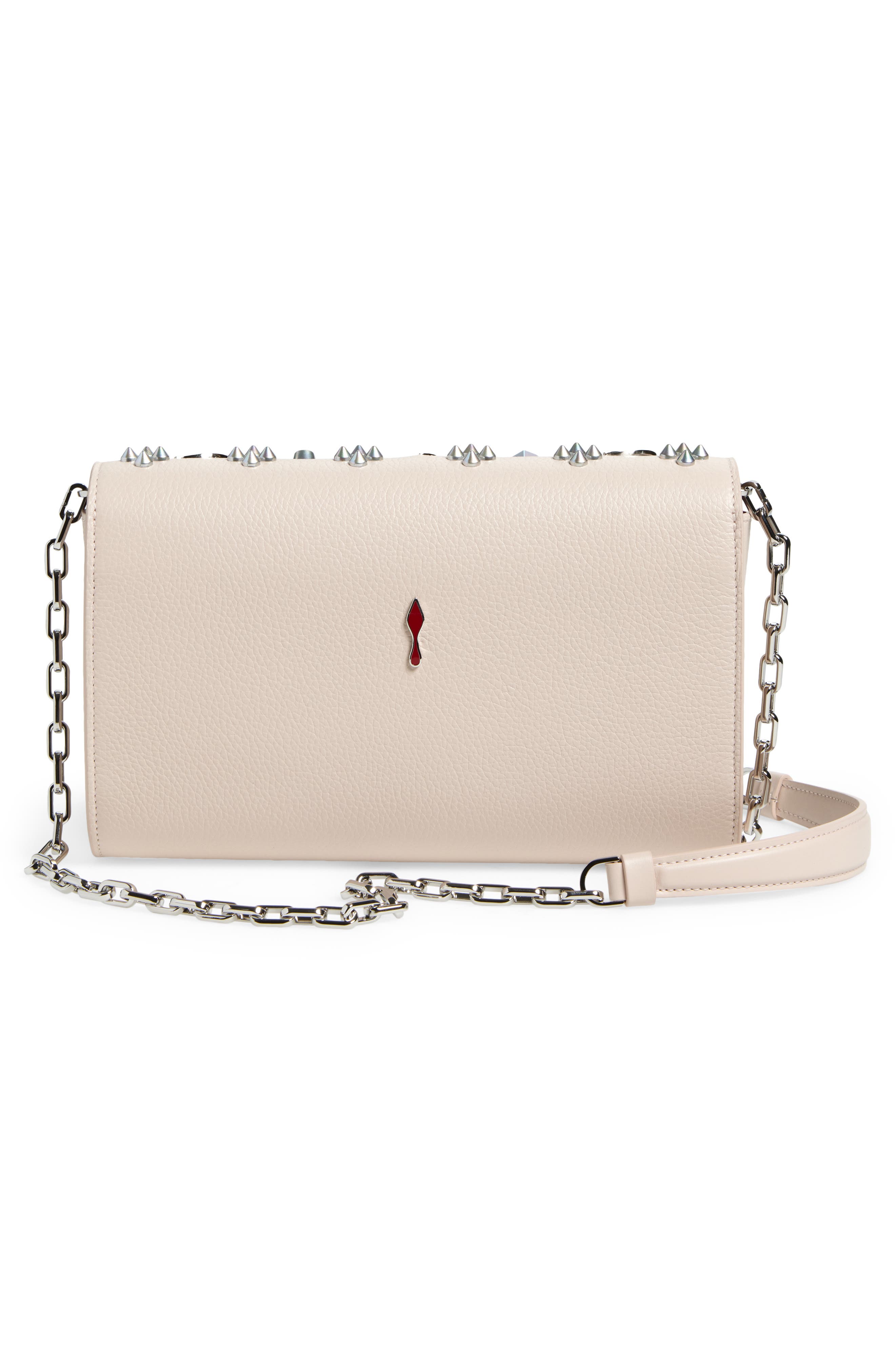 Christian Louboutin Paloma Studded Leather Clutch, Alternate, color, F609 Leche/ Multi