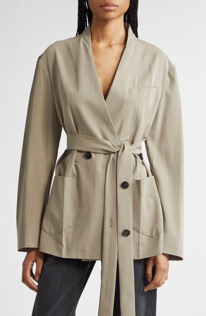 SETCHU Origami Belted Virgin Wool & Cotton Jacket, Alternate, color, Beige