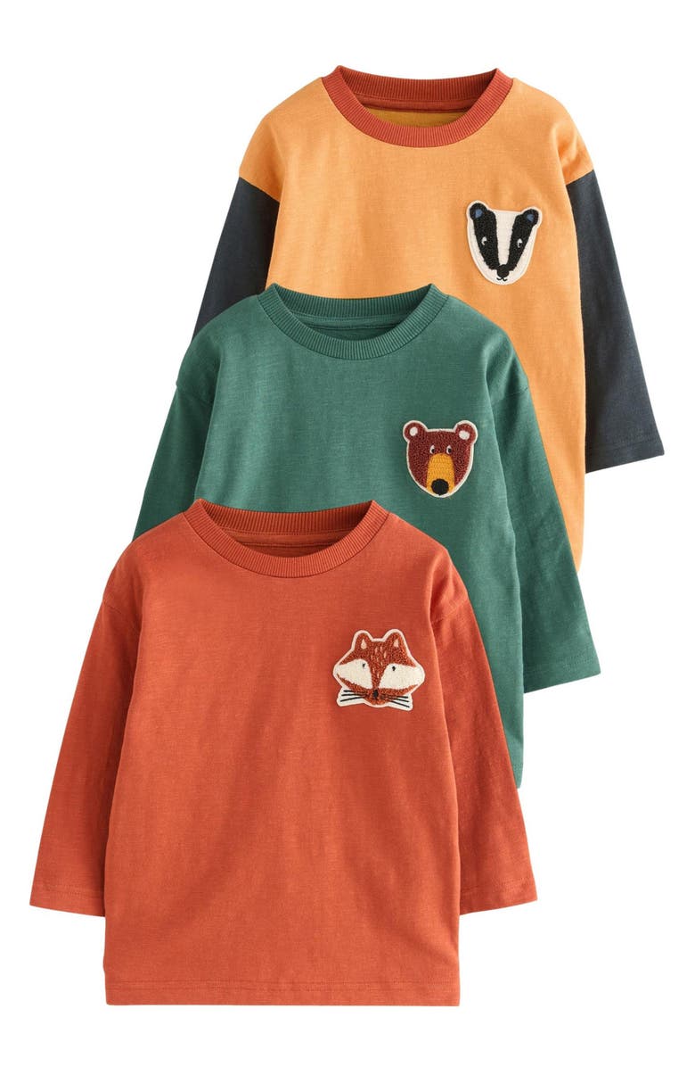 NEXT Kids' 3-Pack Long Sleeve Cotton T-Shirts Set, Main, color, Brown