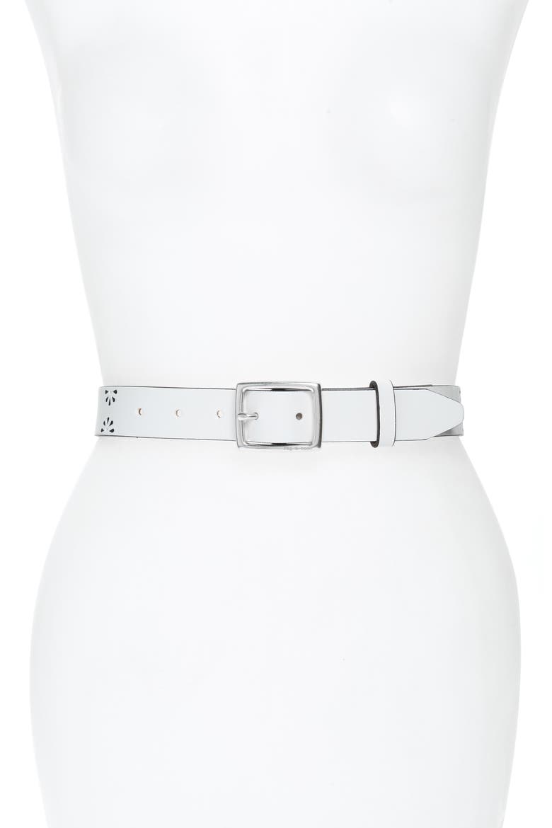 Boyfriend Floral Leather Belt, Main, color, WHITE