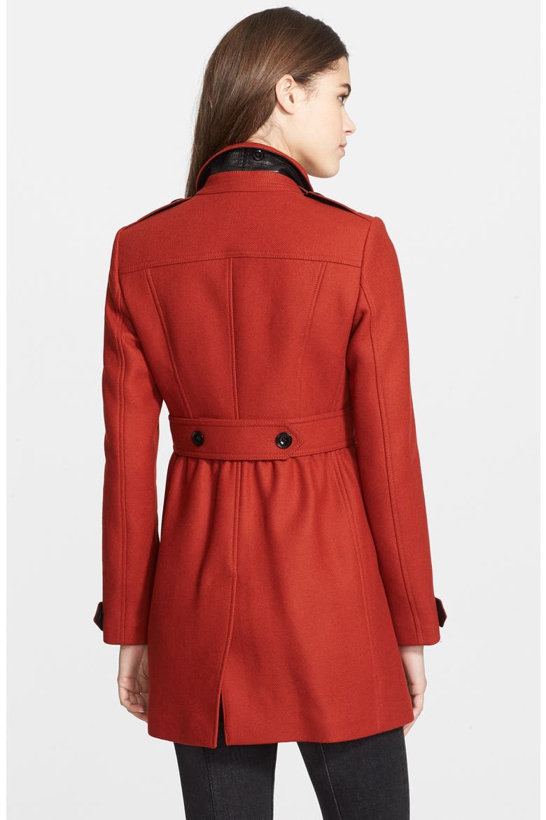 'Elmwyn' Leather Trim Fit & Flare Wool Blend Coat, Alternate, color, BRIGHT RUSSET