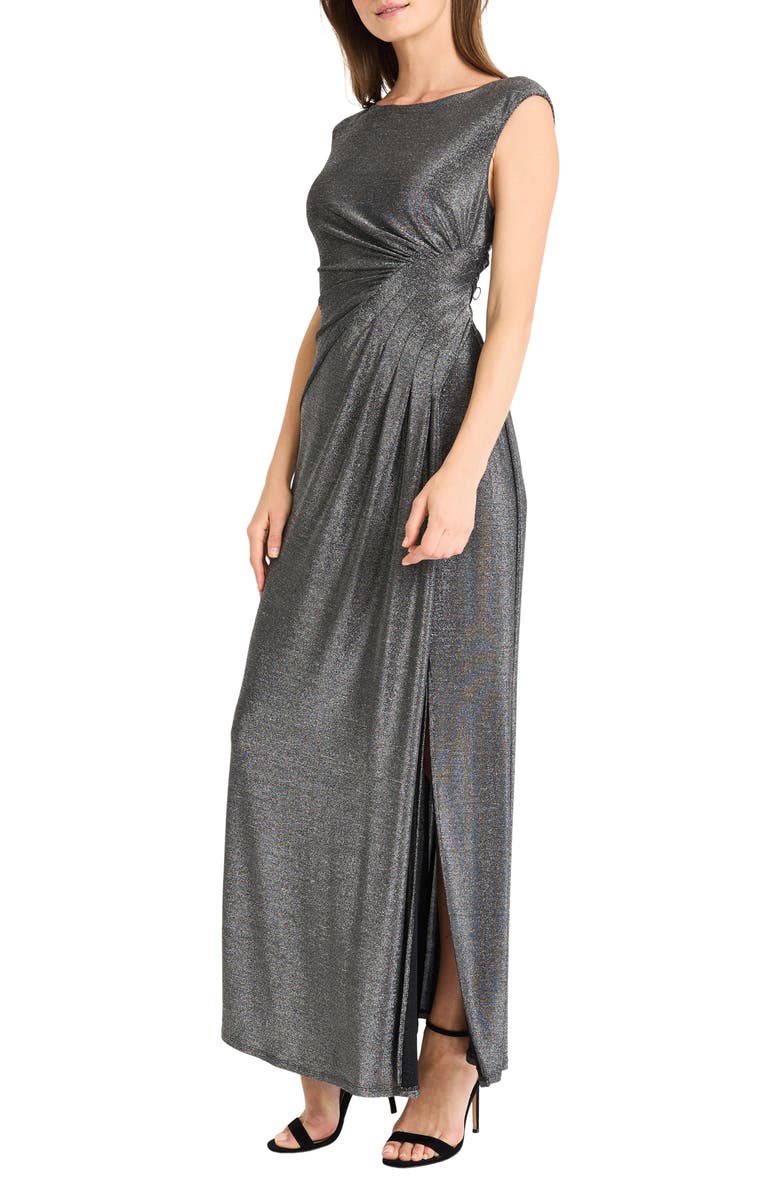 Maggy London Draped Side Metallic Gown, Alternate, color, 