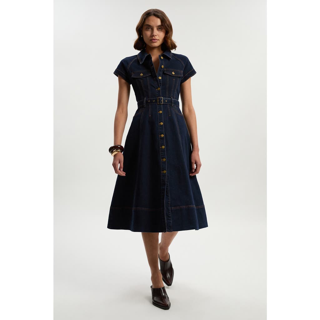 Karen Millen Petite Denim Corset Midi Dress In Blue