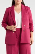 Tahari ASL Ruched Sleeve Faux Double Breasted Blazer