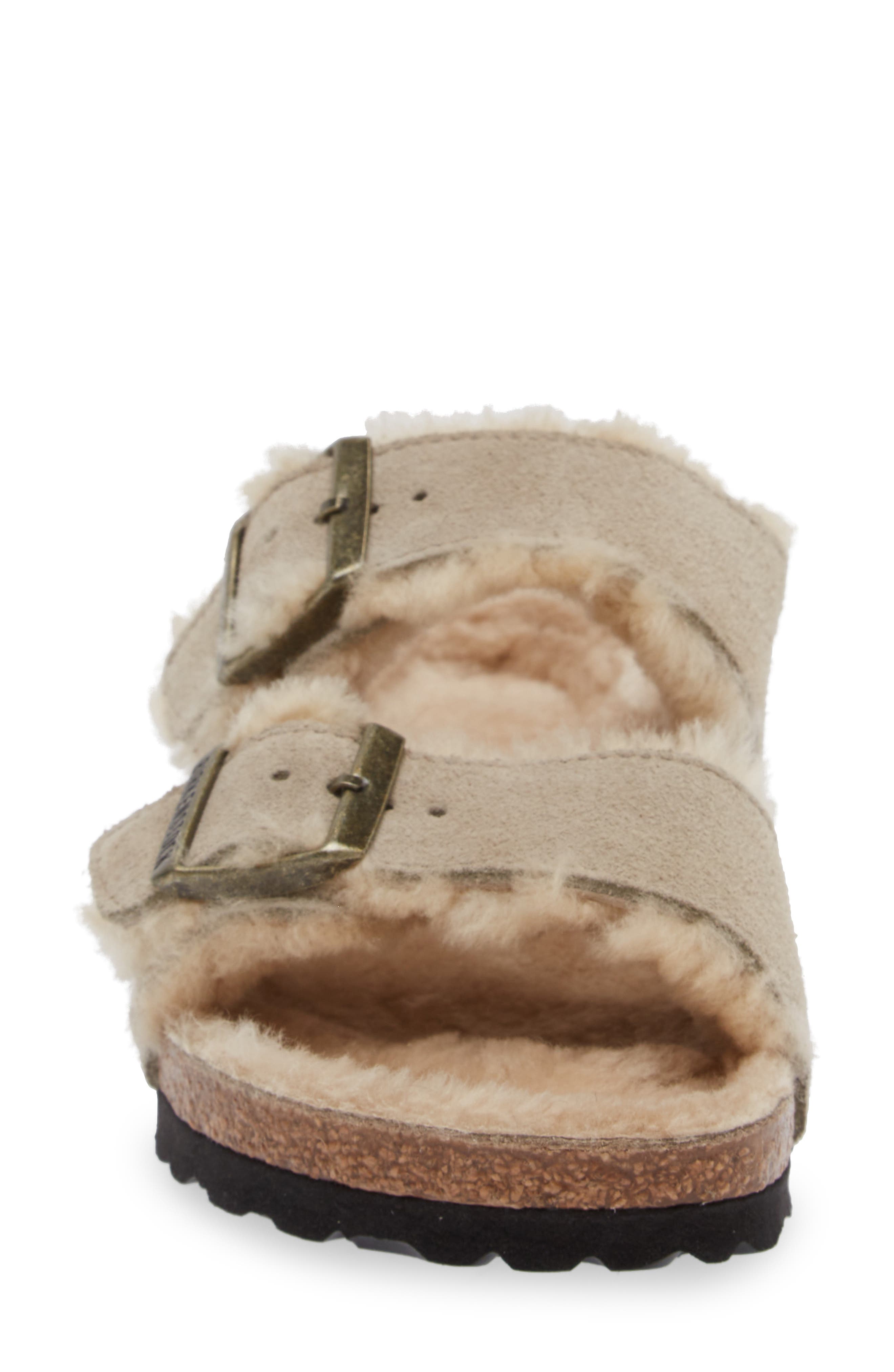 Birkenstock Arizona Genuine Shearling Slide Sandal, Alternate, color, Beige