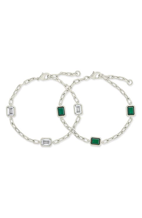 Lennox Set of 2 Cubic Zirconia Station Chain Bracelets