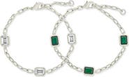 Sterling Forever Lennox Set of 2 Cubic Zirconia Station Chain Bracelets