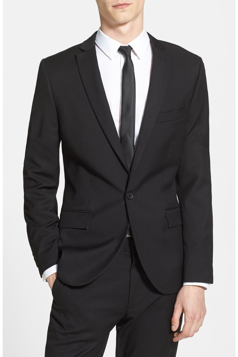 Black Textured Skinny Fit Suit Jacket, Main, color, BLACK