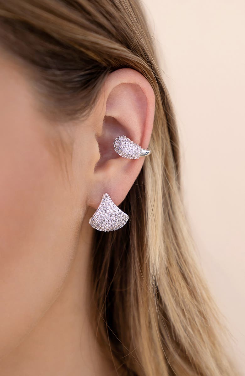 Ettika Pavé Fan Huggie Hoop Earrings, Alternate, color, Silver