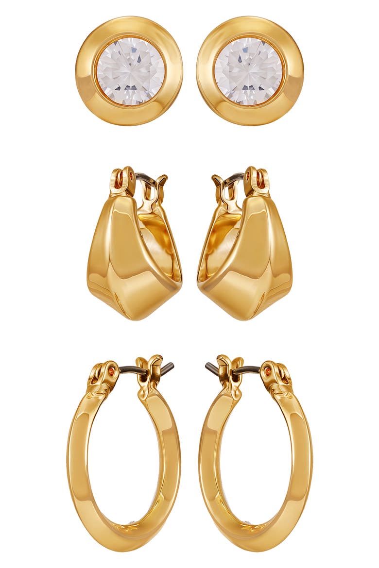 Hoop and Stud Earring Set, Alternate, color, GOLD TONE