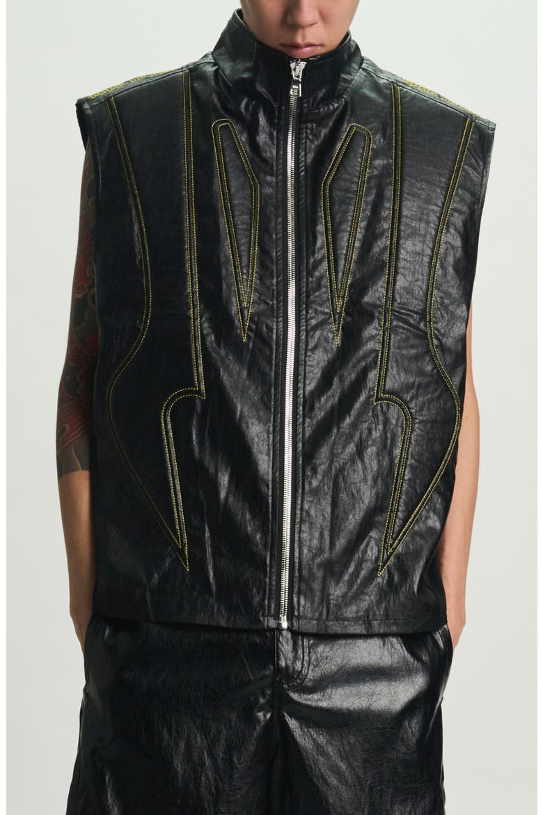 Noe Faux Leather Biker Vest, Main, color, BLACK