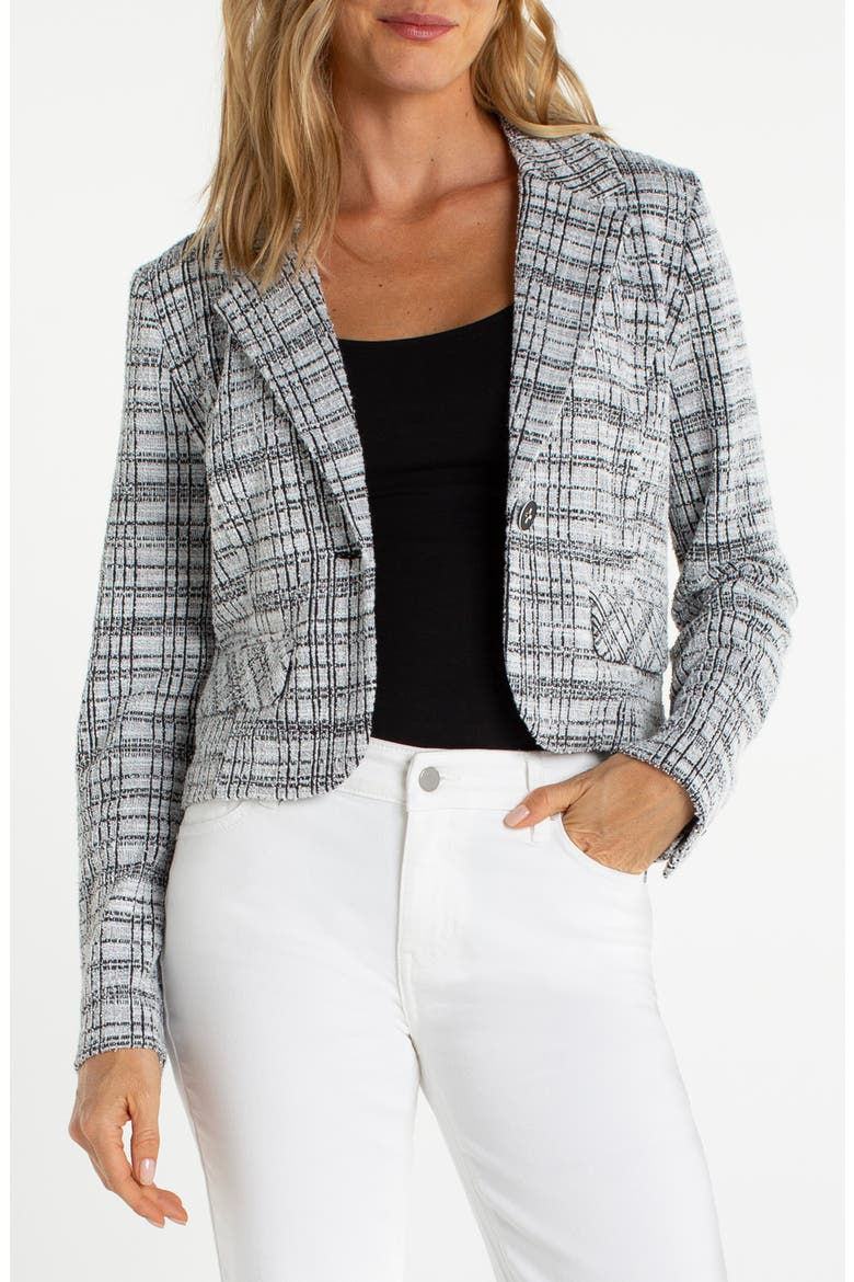 Plaid Crop Blazer, Main, color, BLACK/ WHITE PLAID