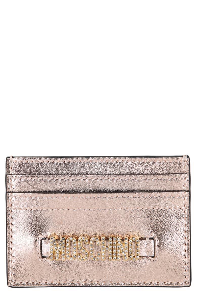 Moschino Crystal Logo Card Case, Main, color, 