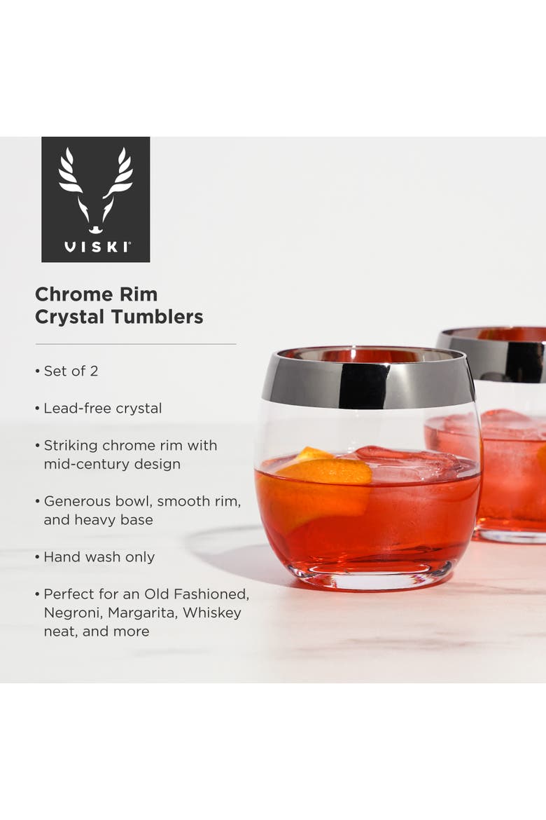 Irving Crystal Tumblers with Chrome Rim Set of 2, Alternate, color, Clear