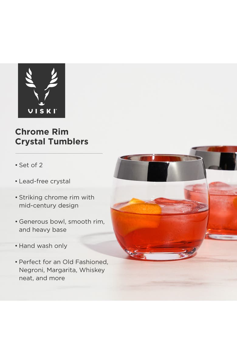 Viski Irving Crystal Tumblers with Chrome Rim Set of 2, Alternate, color, Clear