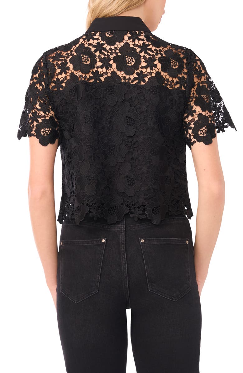CeCe Floral Lace Button-Up Shirt, Alternate, color, Rich Black