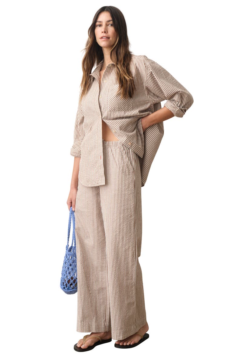 Marine Layer Josie Stripe Seersucker Drawstring Pants, Alternate, color, Mocha Stripe