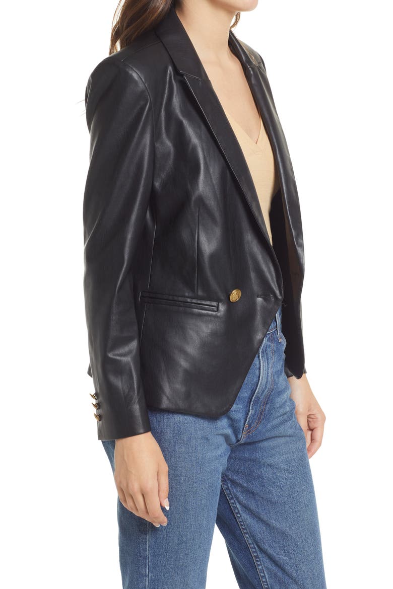 Faux Leather Blazer, Alternate, color, BLACK
