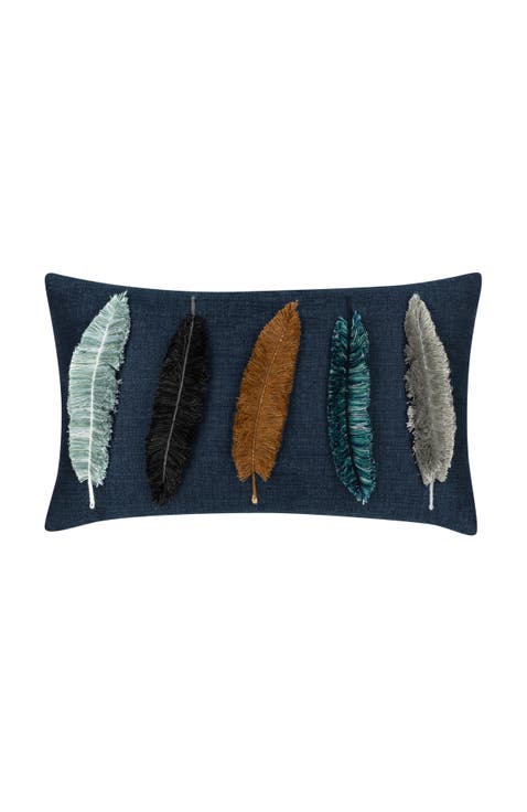 Believe Handmade Feather Embroidered Applique Indoor & Outdoor Accent Pillow