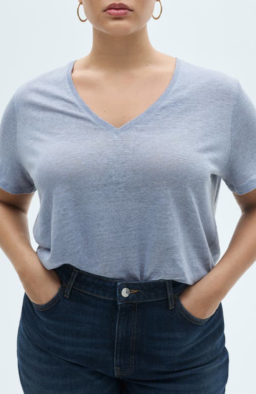 Mango V-neck Linen T-shirt In Blue