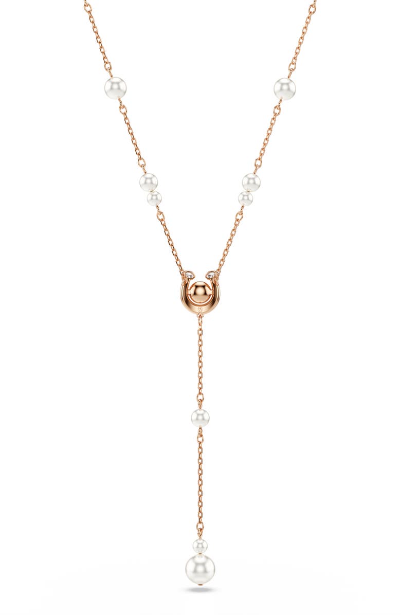 Swarovski Symbolica Faux Pearl Y-Necklace, Alternate, color, Rose Gold