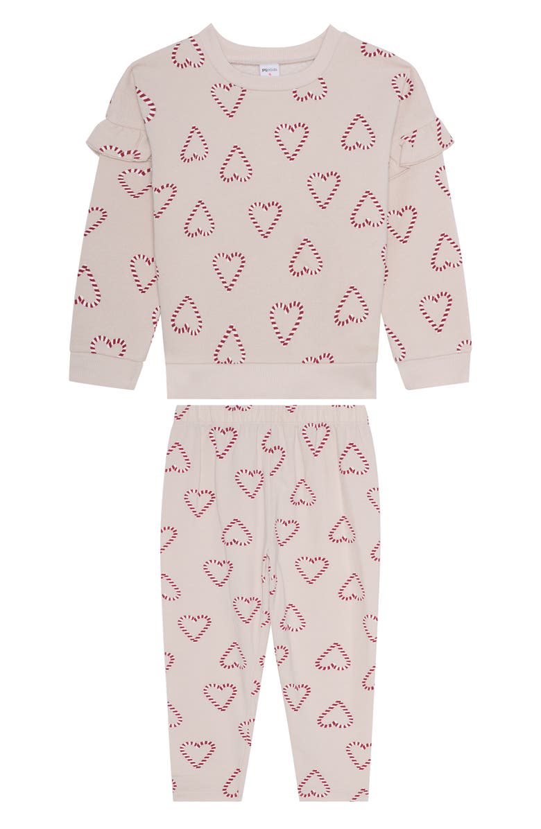 Petit Lem Kids' Print Sweatshirt & Sweatpants Set, Main, color, Candy Cane