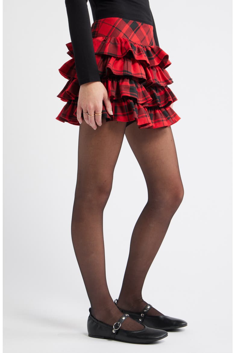 Tiered Ruffle Miniskirt, Alternate, color, RED PLAID