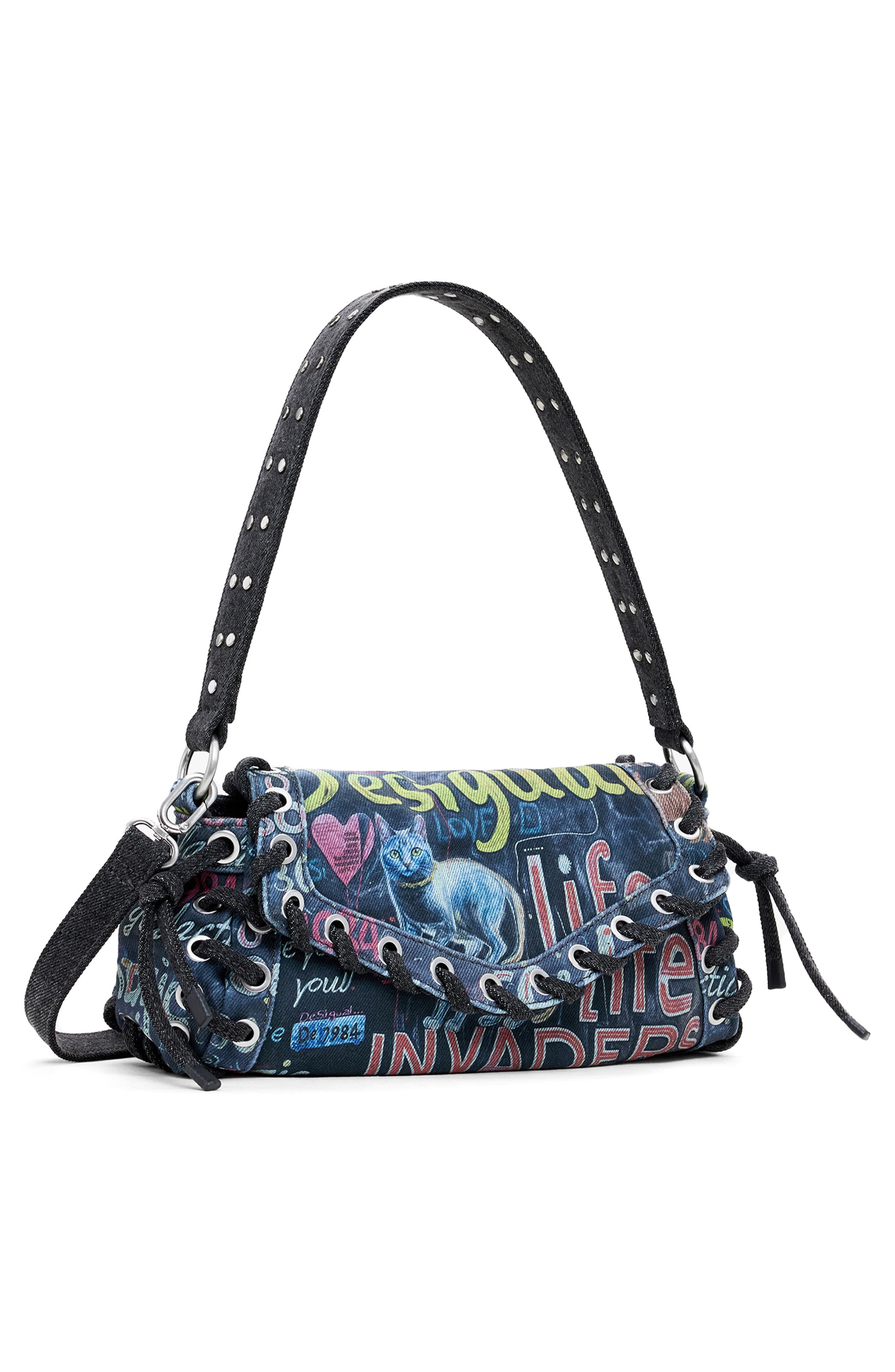 Desigual Denim Lace-Up Shoulder Bag, Alternate, color, 