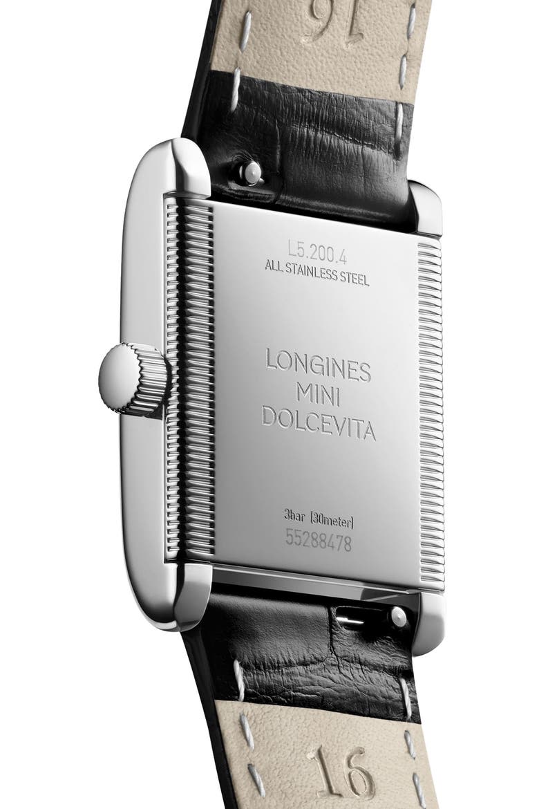 Mini DolceVita Leather Strap Watch, 21.5mm x 29mm, Alternate, color, BLACK