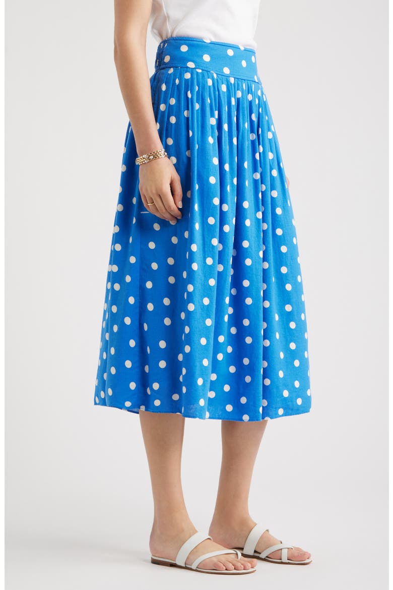 Pull-On Linen Blend Midi Skirt, Alternate, color, BLUE PALACE TULLA DOT