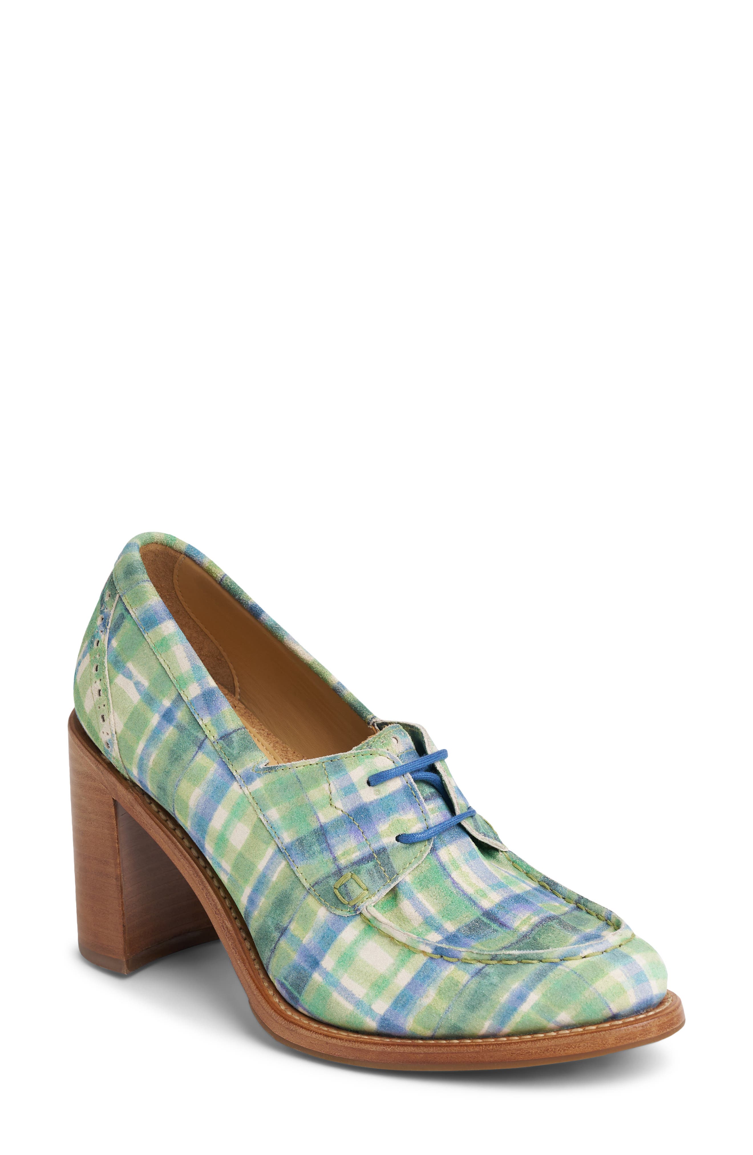 THE OFFICE OF US Mrs. Rosa Block Heel Pump, Main, color, Green/ Blue Plaid