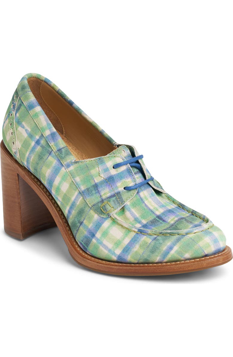 THE OFFICE OF US Mrs. Rosa Block Heel Pump, Main, color, Green/ Blue Plaid