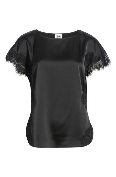 Lace Trim Satin Top