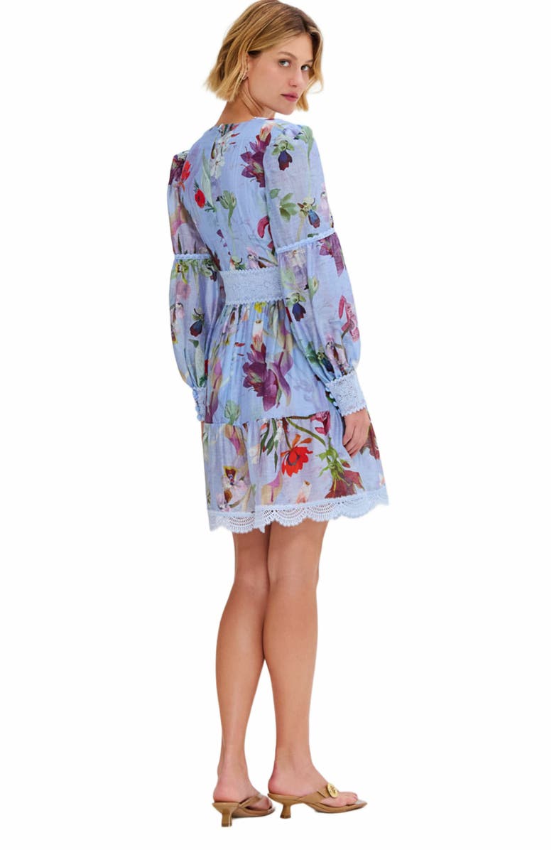 PatBO Lily Flower Long Sleeve Plunge Mini Dress, Alternate, color, 