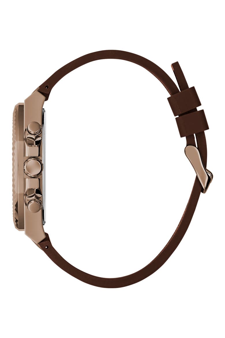 Coffee Chronograph Leather & Silicone Strap Watch, 44mm, Alternate, color, BROWN