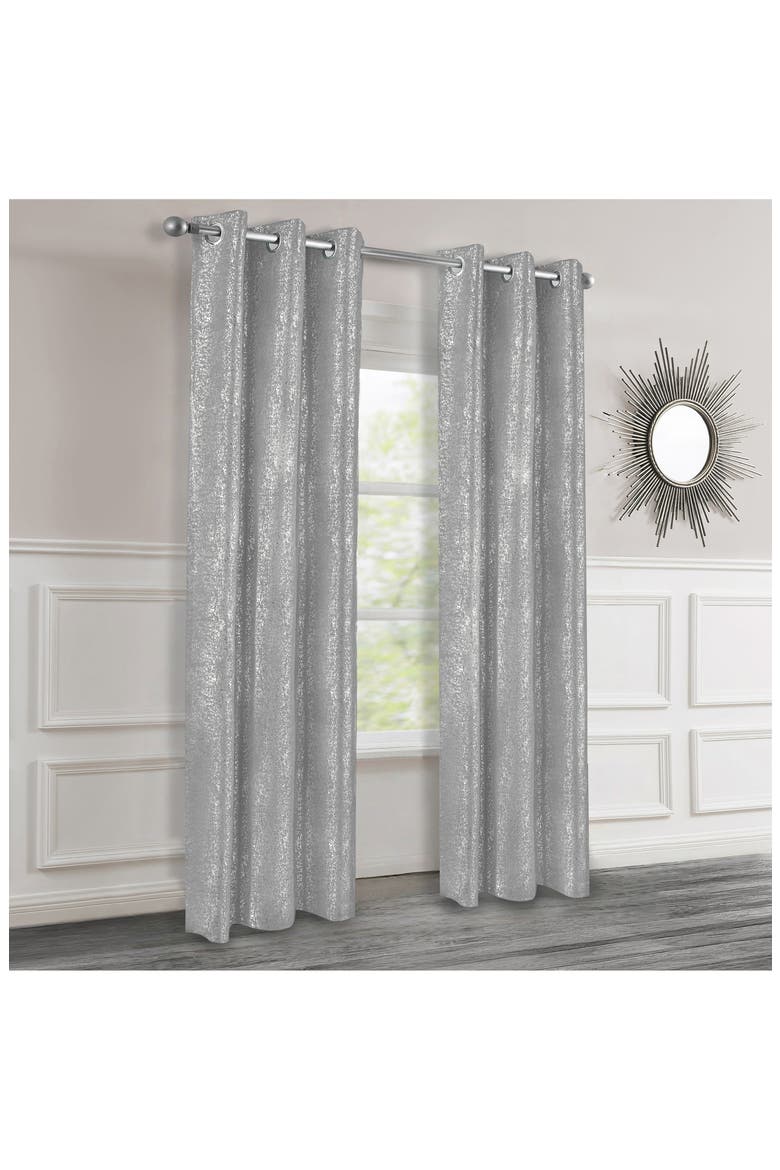 Artistic Set of 2 Metallic Textured Thermal Insulated Blackout Curtain Panels, Main, color, SILVER