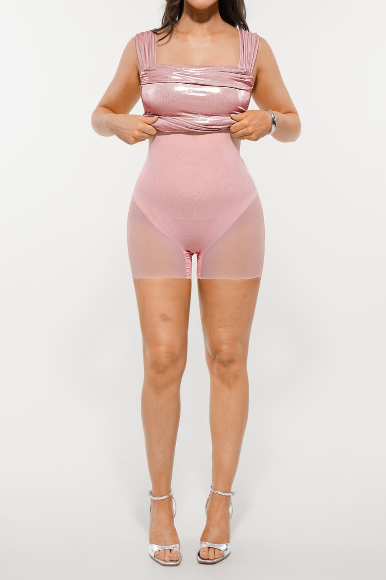 Multi-way Metallic Off-The Shoulder Ruched Sculpting Mini Dress Night Dress, Alternate, color, Blush