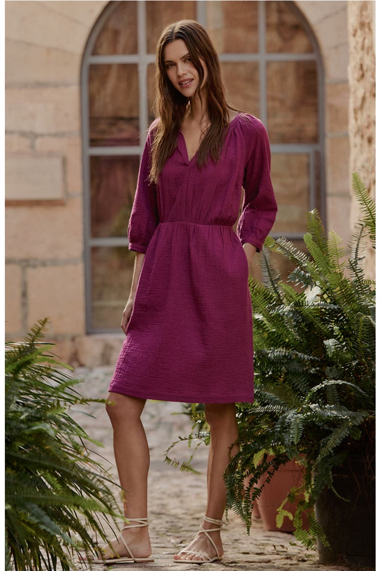 Organic Cotton Coastal Double Gauze Peasant Dress, Alternate, color, Sangria