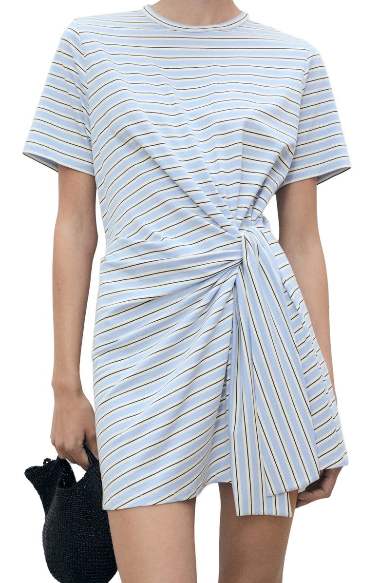 MANGO Nudo Stripe Tie T-Shirt Dress, Alternate, color, Sky Blue