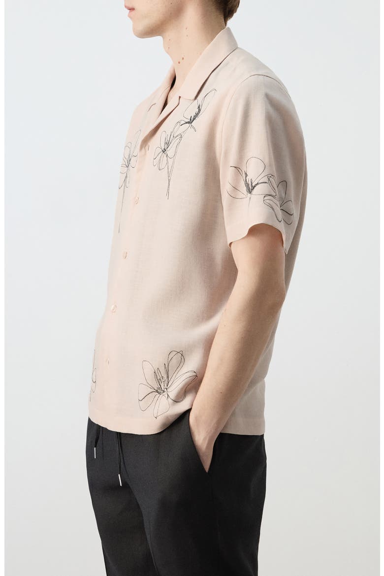 Regular Fit Embroidered Floral Camp Shirt, Alternate, color, BEIGE
