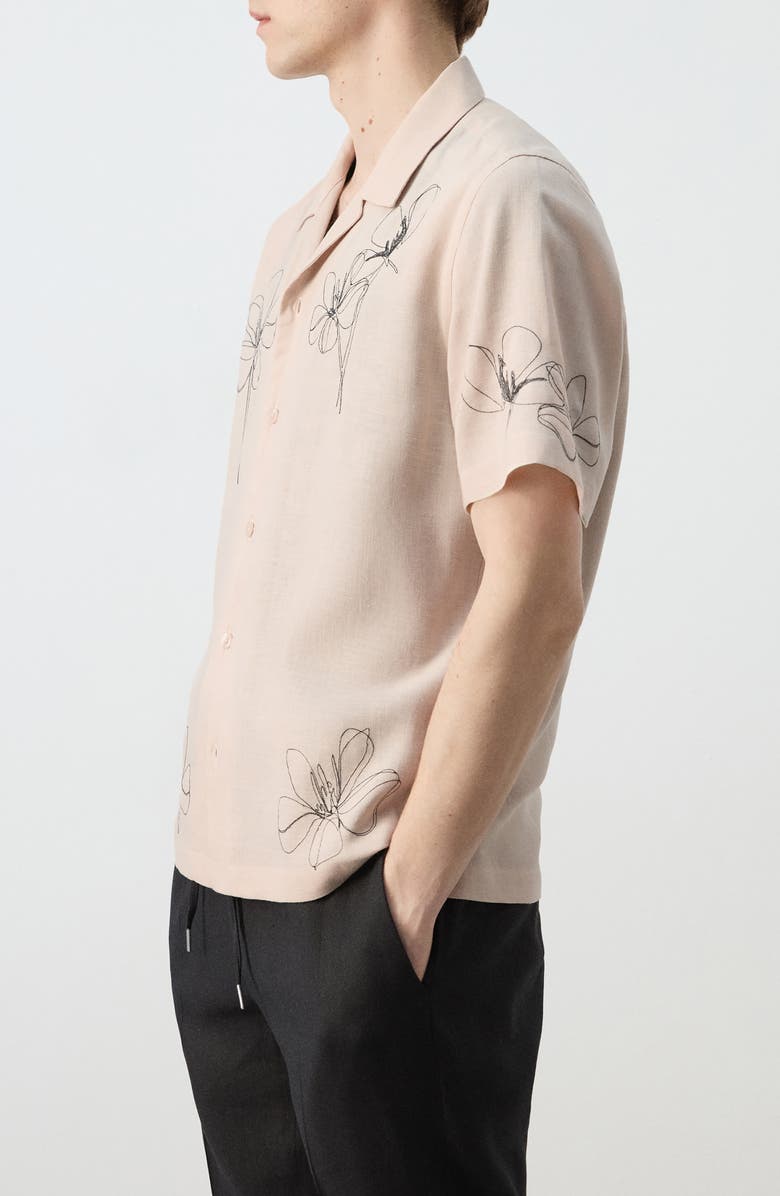 MANGO Regular Fit Embroidered Floral Camp Shirt, Alternate, color, Beige