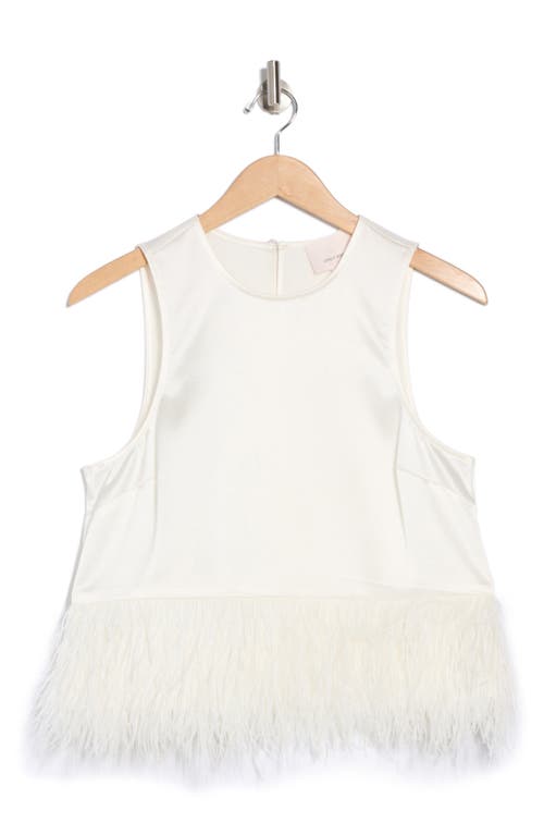 Cinq À Sept Charisse Feather Trim Top In Ivory