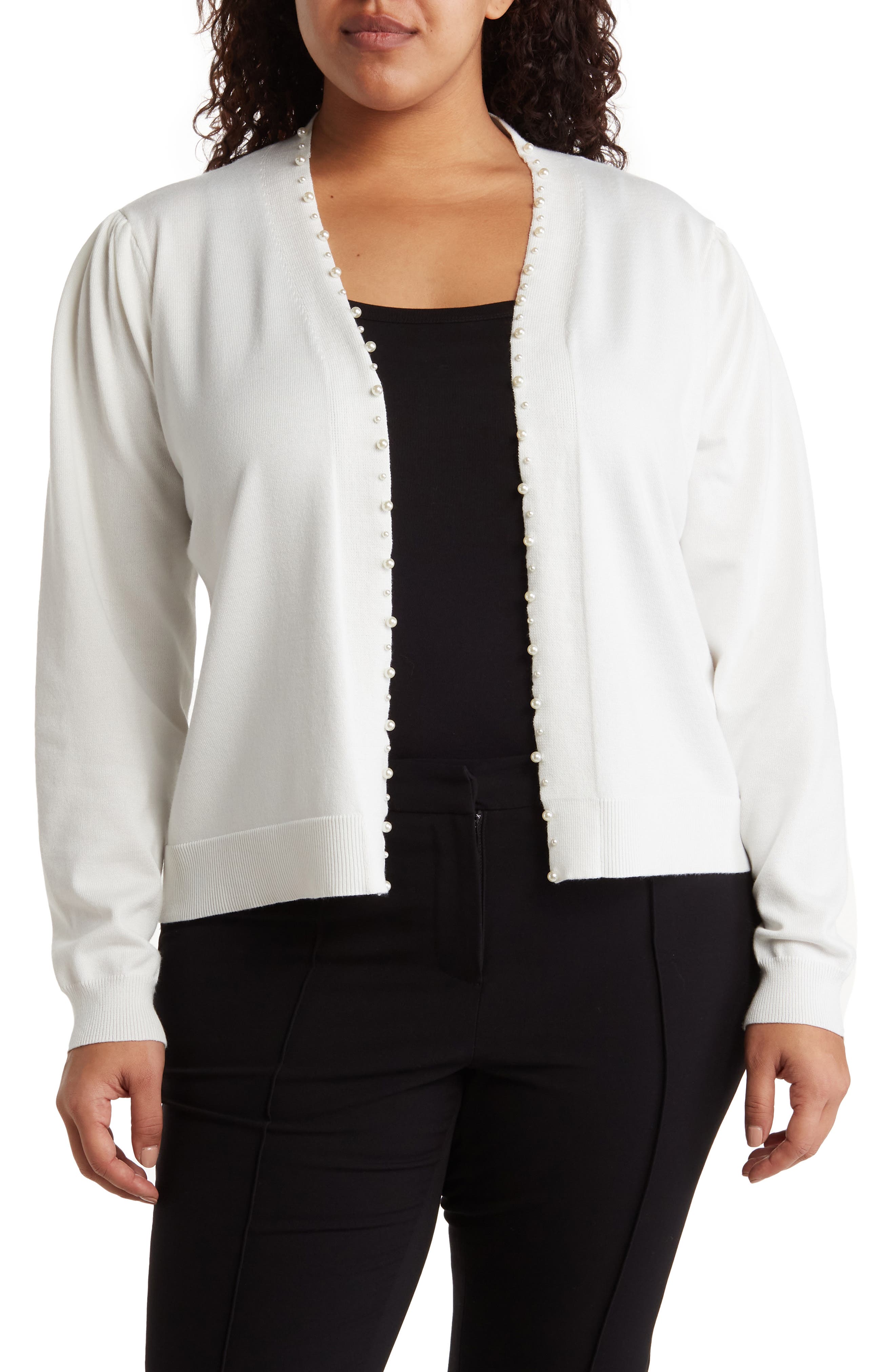 BY DESIGN Panther Pearly Beaded Open Front Cardigan