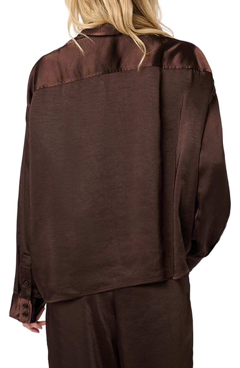 WeWoreWhat Cropped Button Front Shirt, Alternate, color, Chestnut