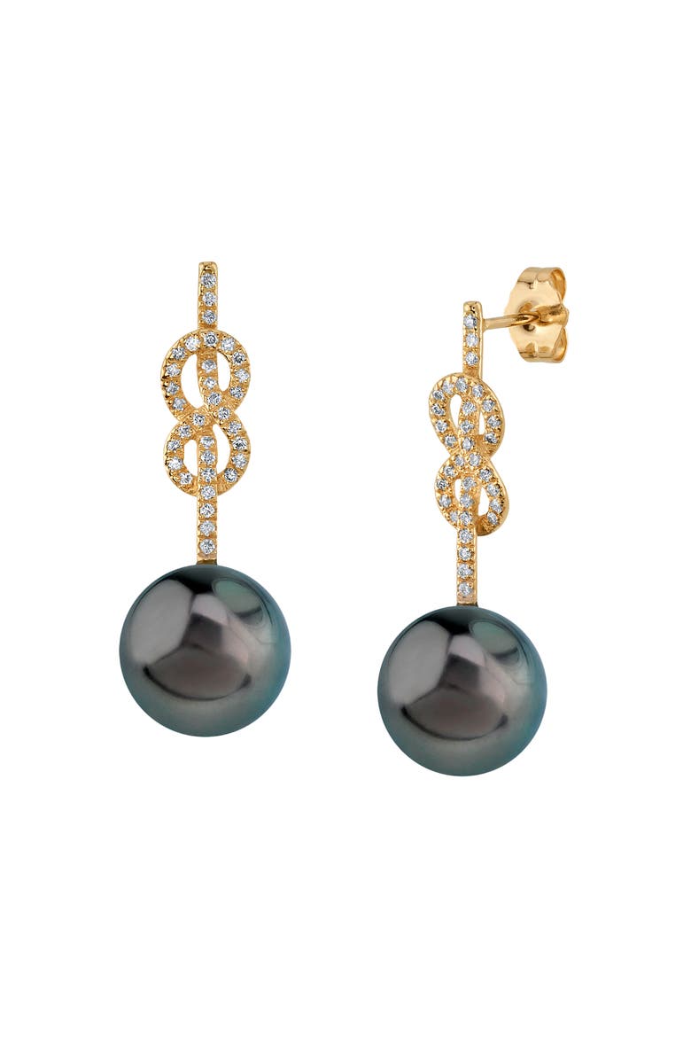 Tahitian South Sea Pearl & Diamond Levana Infinity Earrings, Main, color, Yellow Gold
