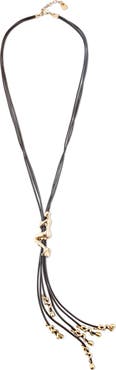 UNODE50 18K gold-plated leather cord long necklace