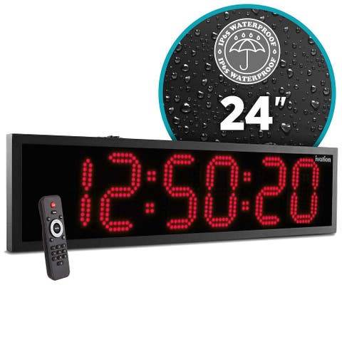24" Outdoor Digital Clock, Waterproof LED Display, Auto Time Sync, Temp, Date And Timer