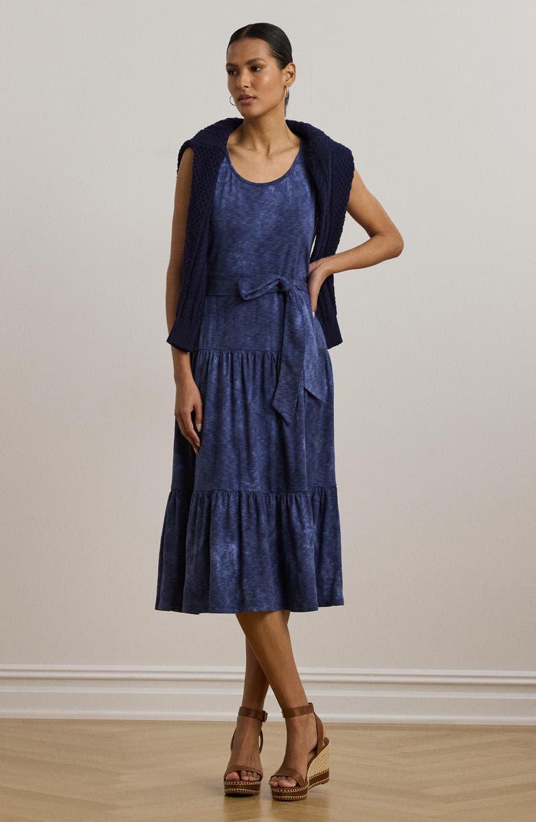 Lauren Ralph Lauren Cotton & Modal Tiered Tank Dress, Alternate, color, Blue Multi
