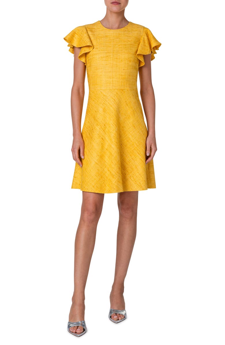 Akris punto Ruffle Sleeve Silk Tweed Dress, Main, color,